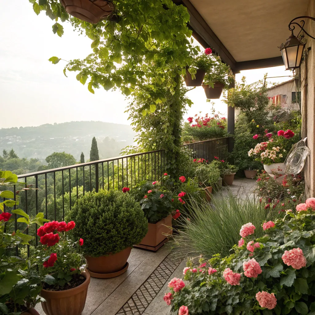 Lush balcony garden view